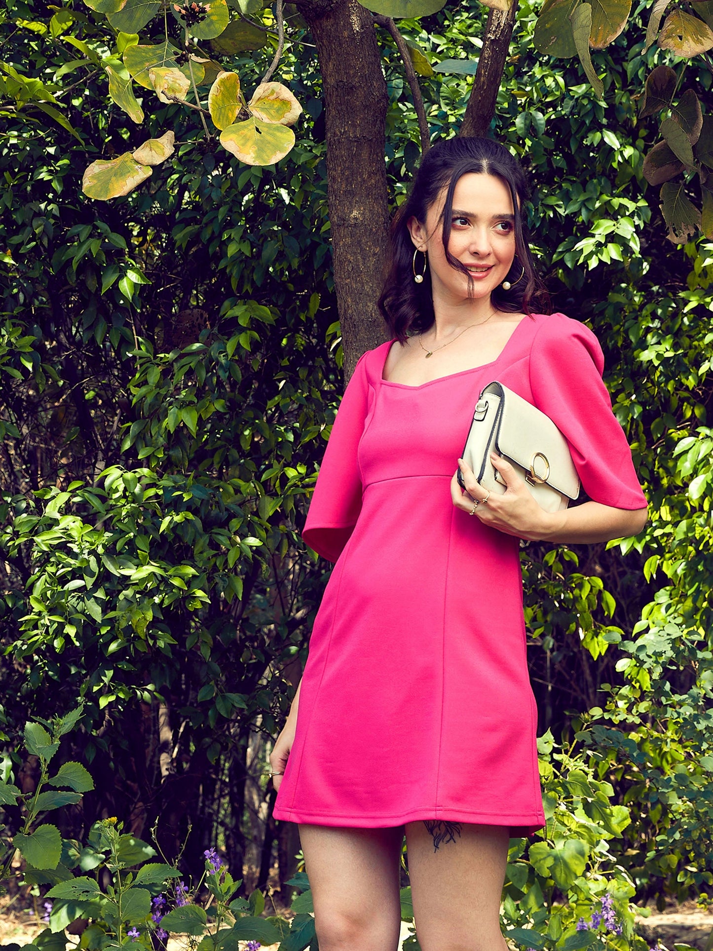 Women's Pink Sweetheart Neck Short Dress