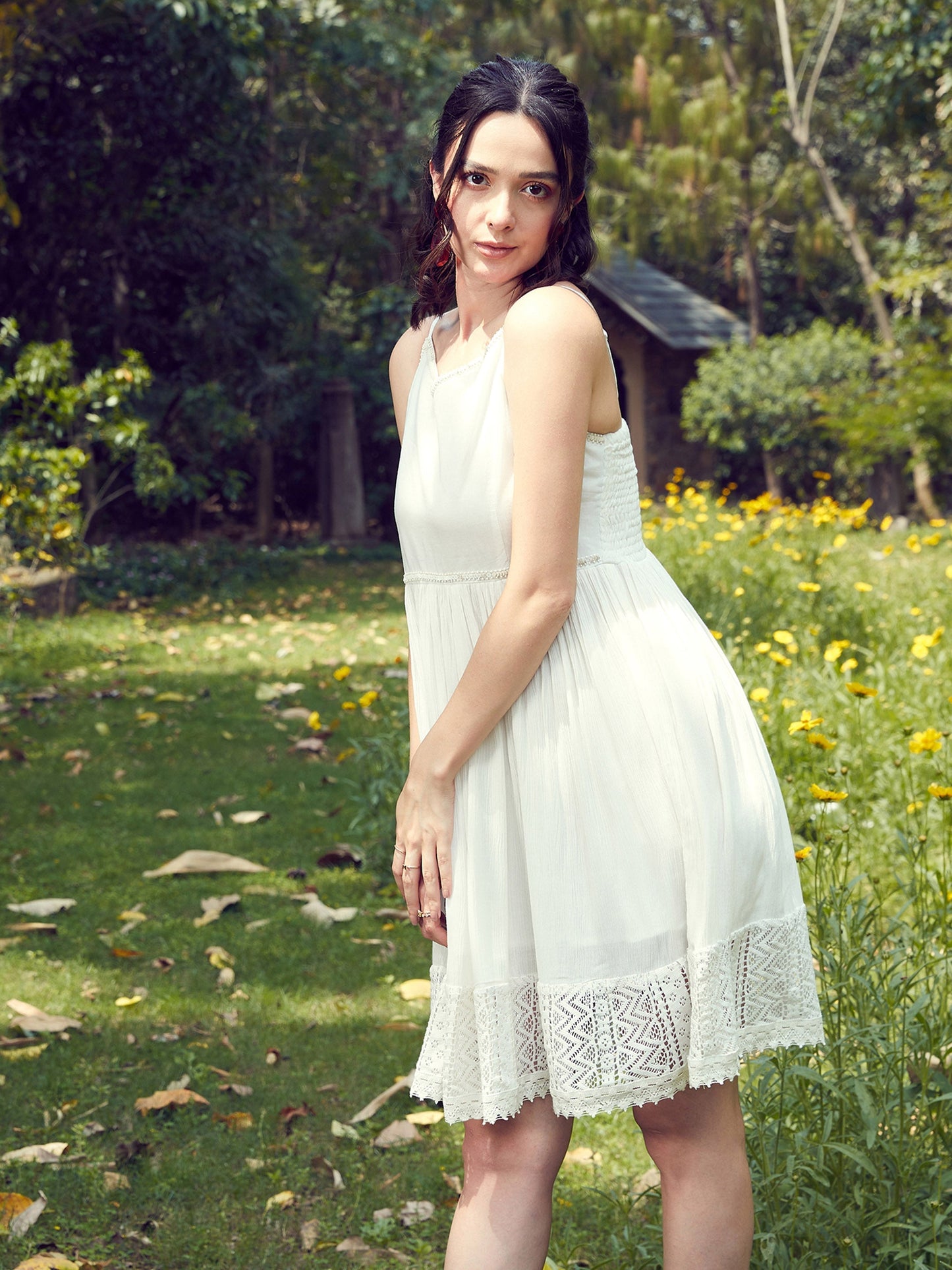 Women's White Embroidered Short Skater Dress