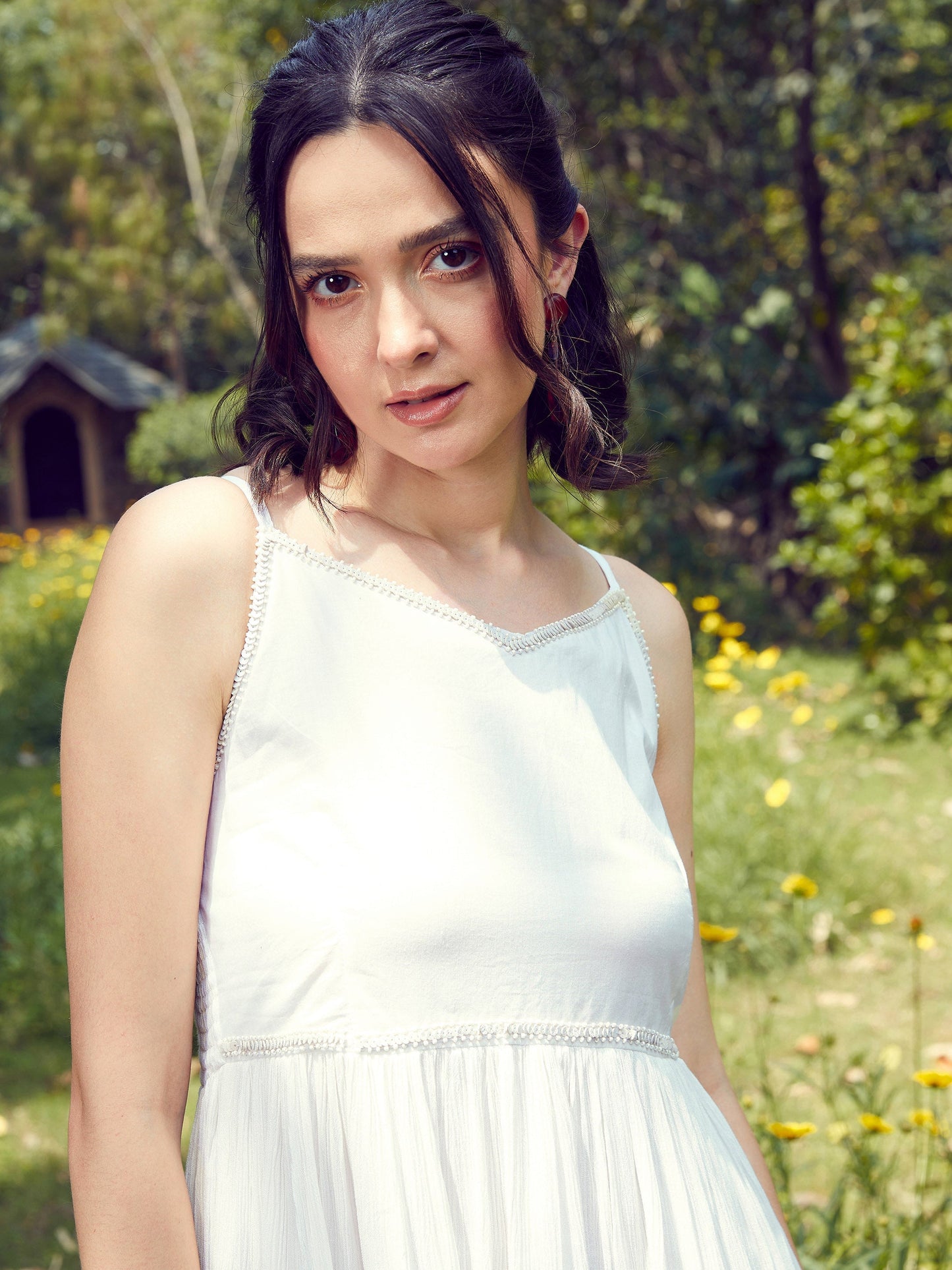 Women's White Embroidered Short Skater Dress