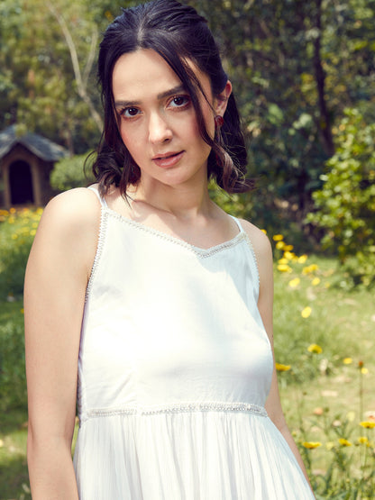 Women's White Embroidered Short Skater Dress