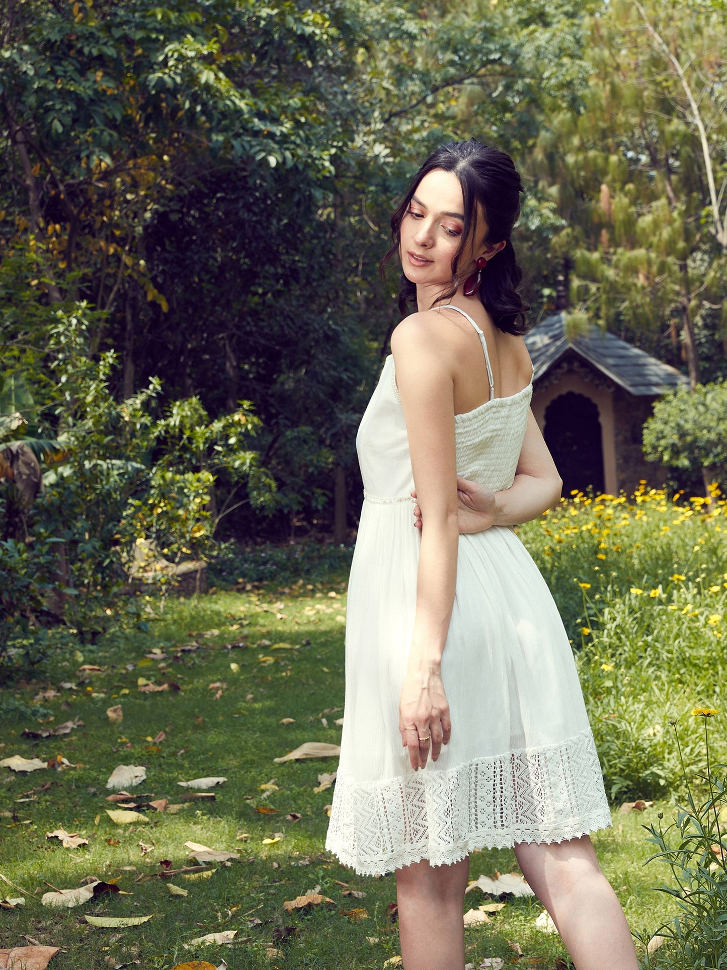 Women's White Embroidered Short Skater Dress