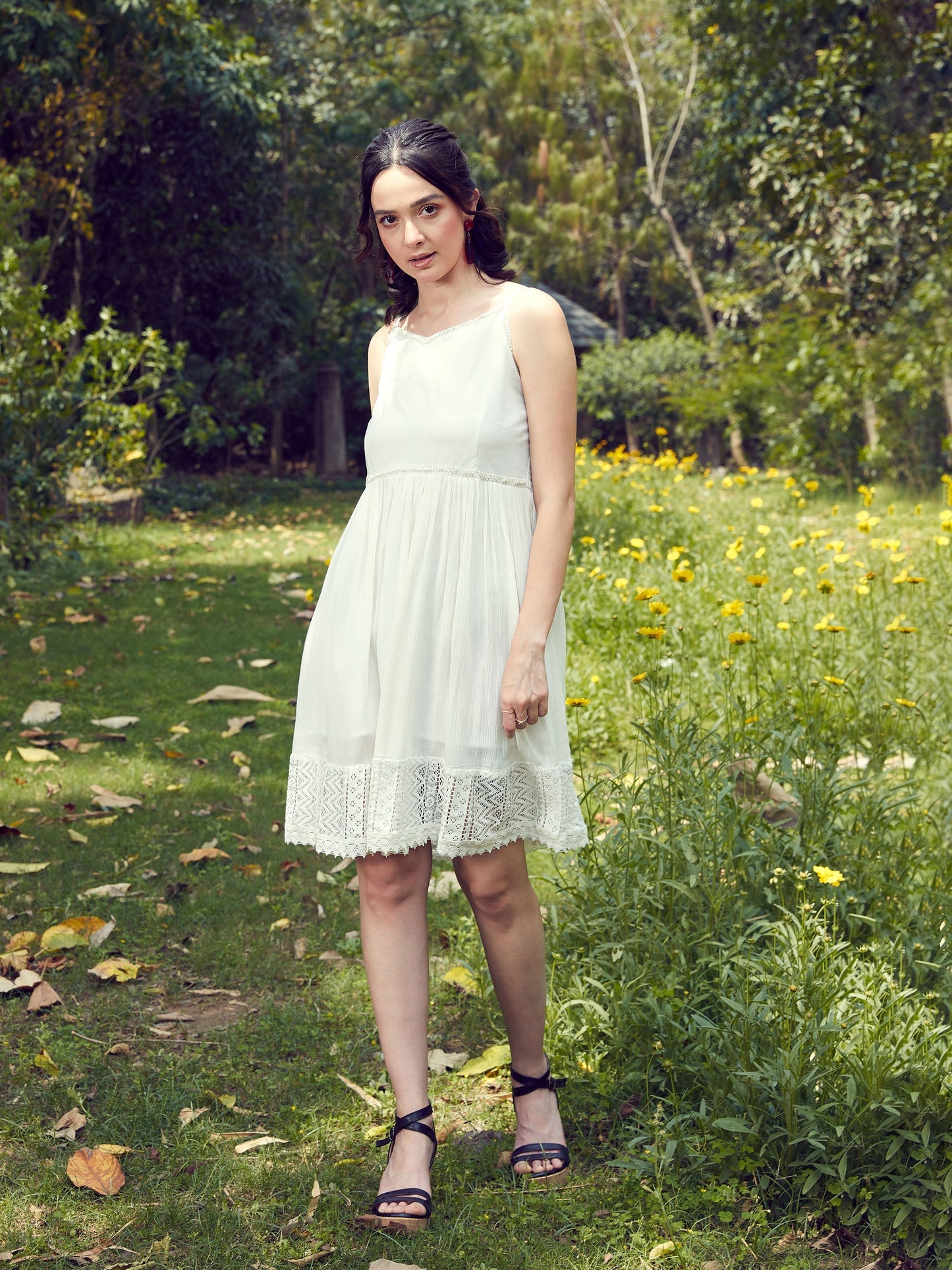 Women's White Embroidered Short Skater Dress