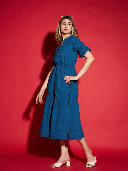 Women's Royal Blue Schiffli Tiered Midi Dress