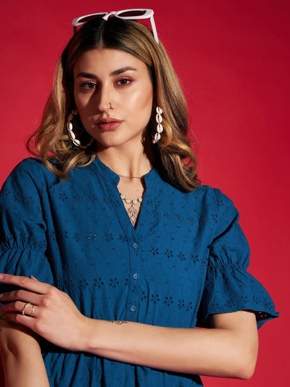 Women's Royal Blue Schiffli Tiered Midi Dress