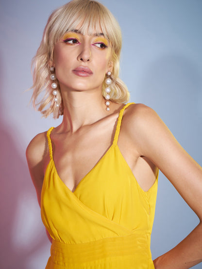 Women's Mustard Strappy Wrap Neck Maxi Dress