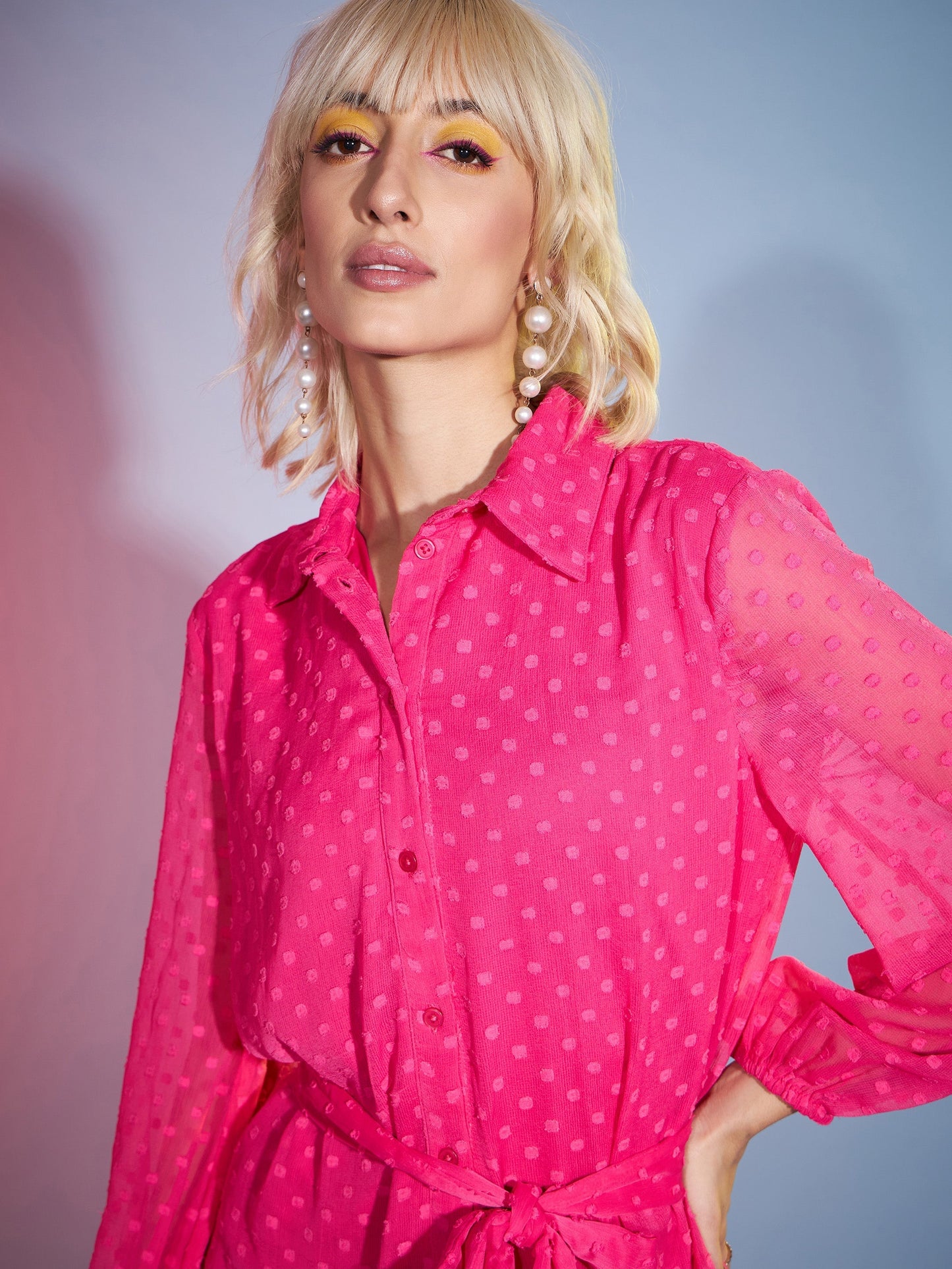Women's Pink Dobby Flared Skater Dress