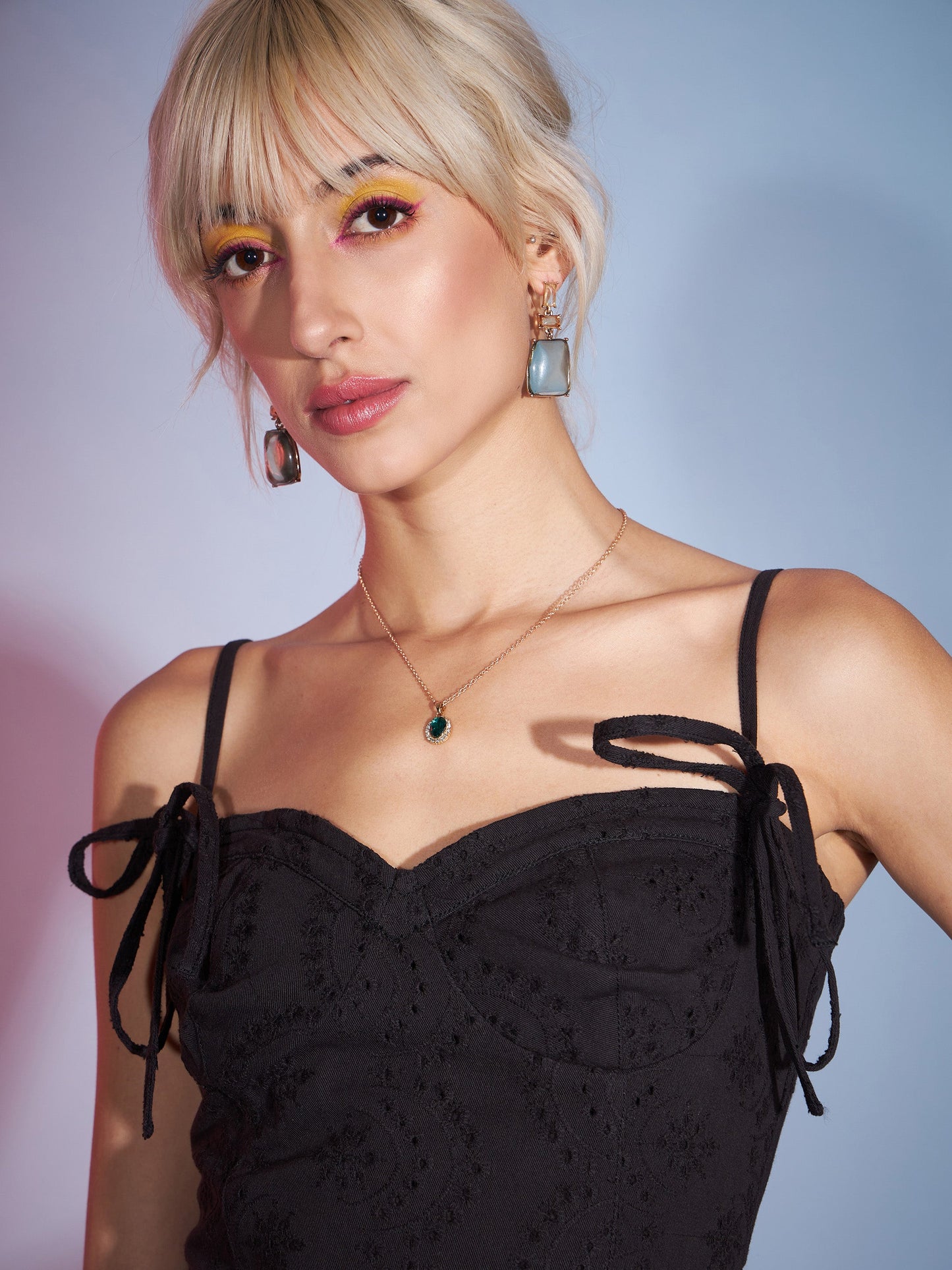Women's Black Schiffli Corset Mini Dress