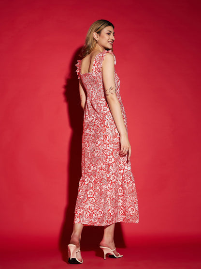 Women's Orange Floral Front Slit Maxi Dress