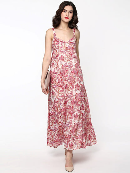 Women's Red Paisley Shoulder Strap Maxi