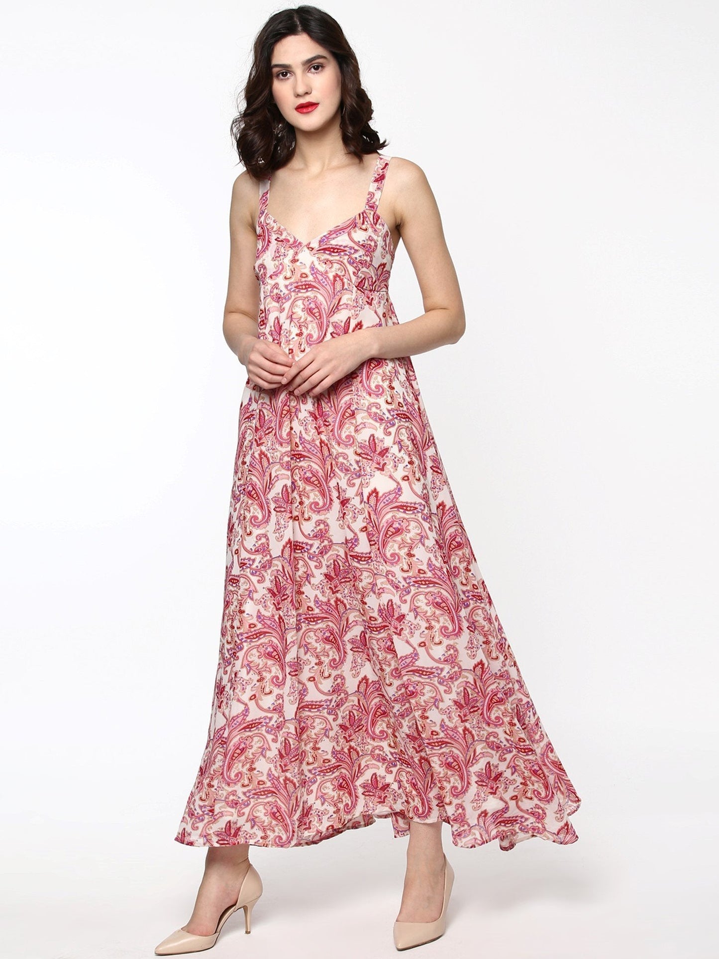 Women's Red Paisley Shoulder Strap Maxi