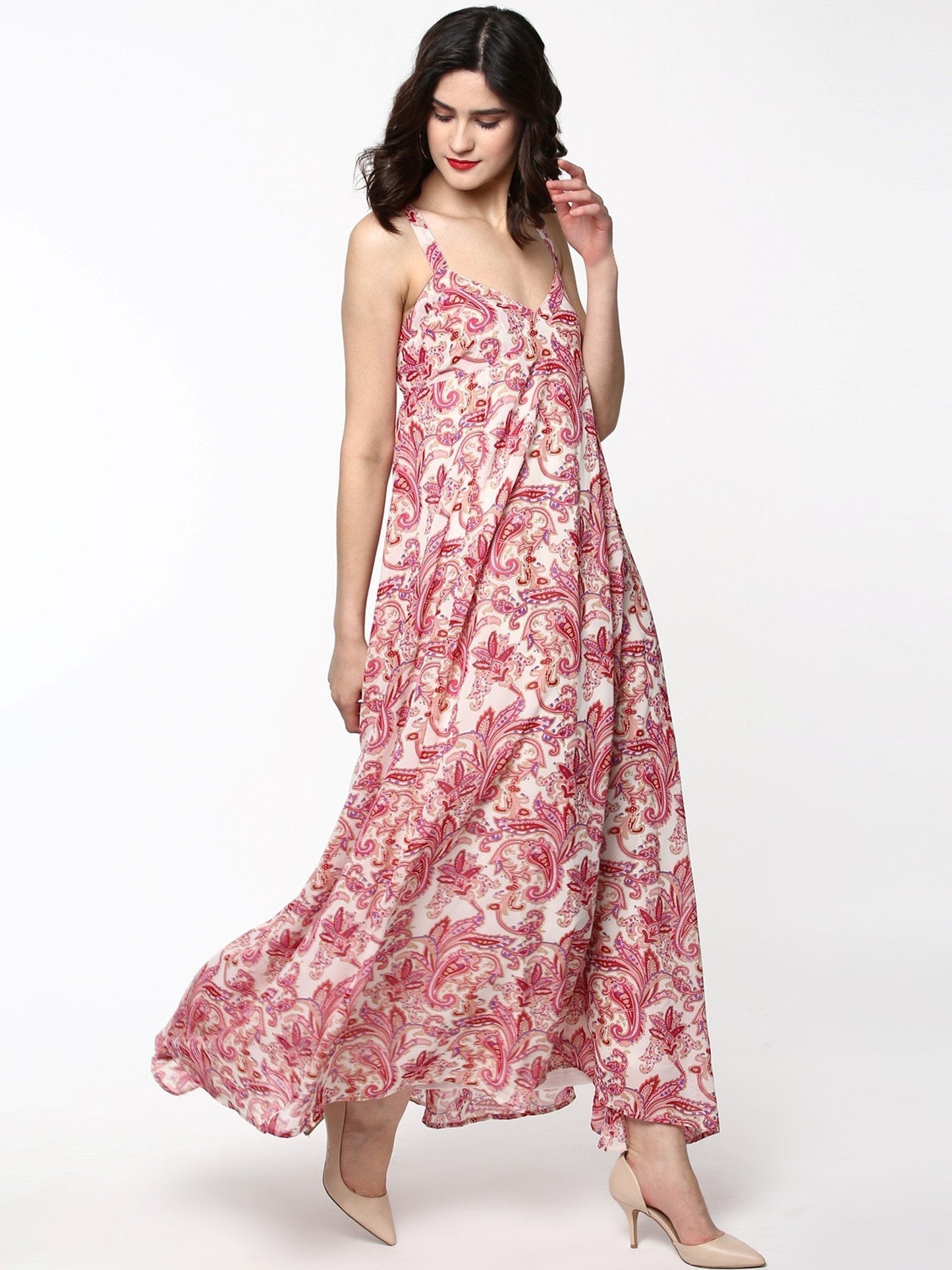 Women's Red Paisley Shoulder Strap Maxi