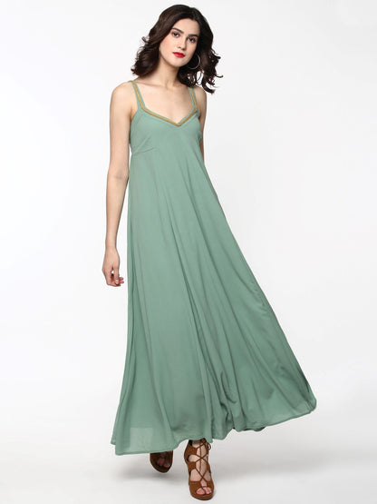 Women's Green Shoulder Strap Maxi