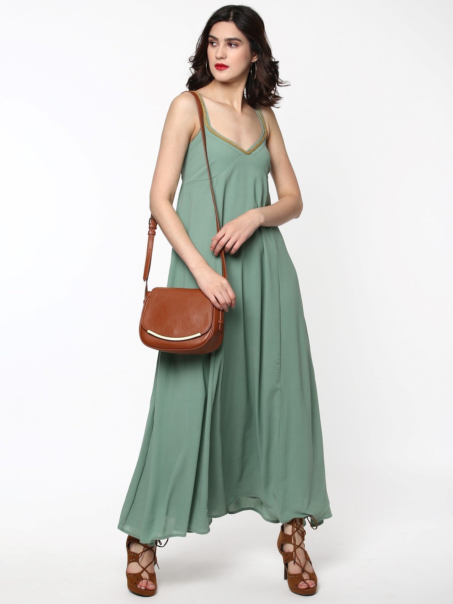 Women's Green Shoulder Strap Maxi