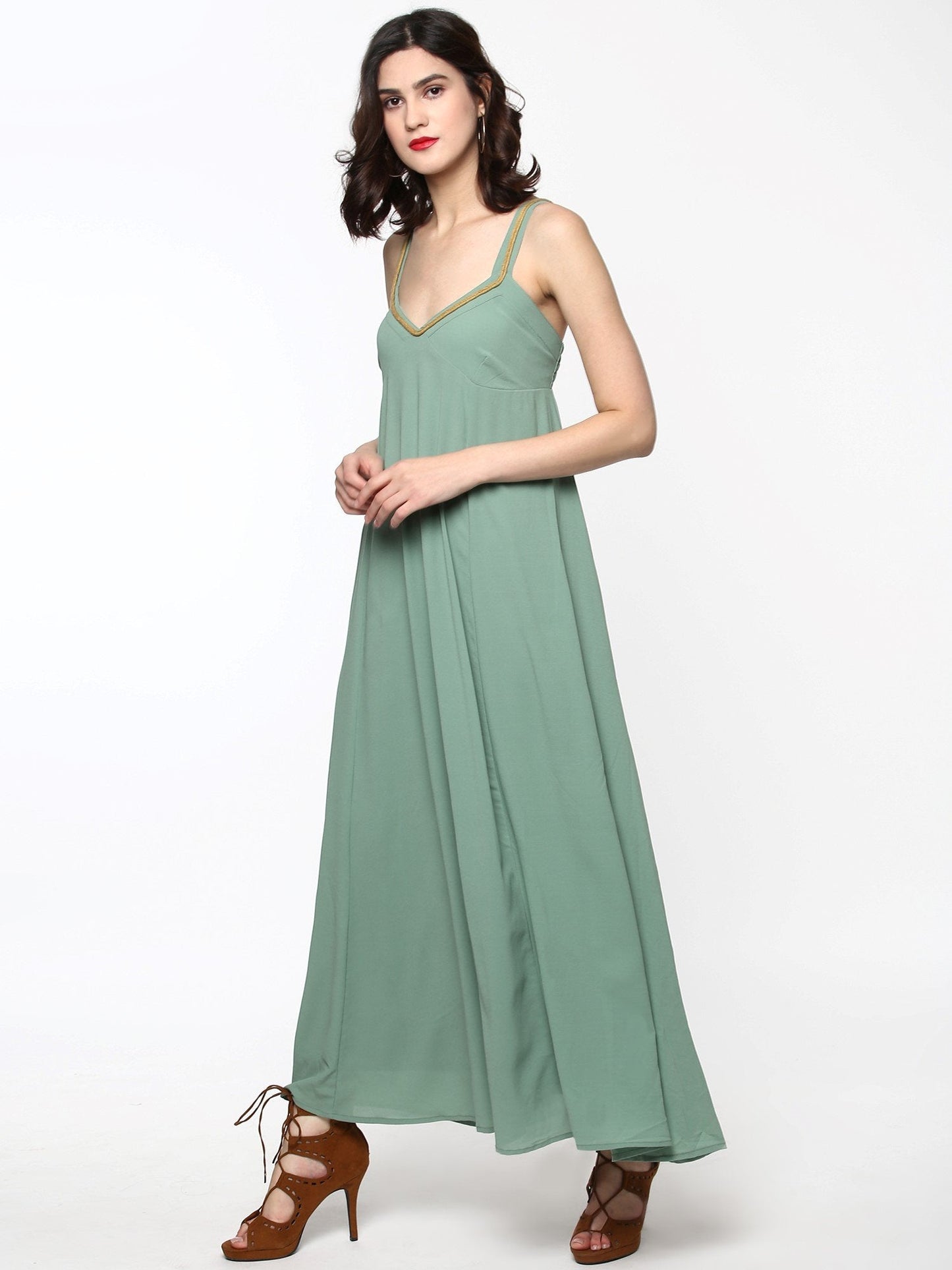 Women's Green Shoulder Strap Maxi