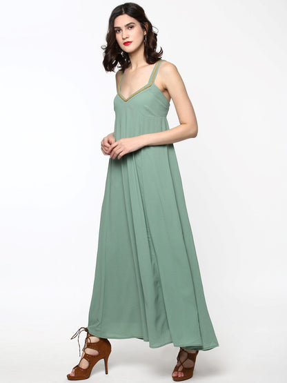 Women's Green Shoulder Strap Maxi