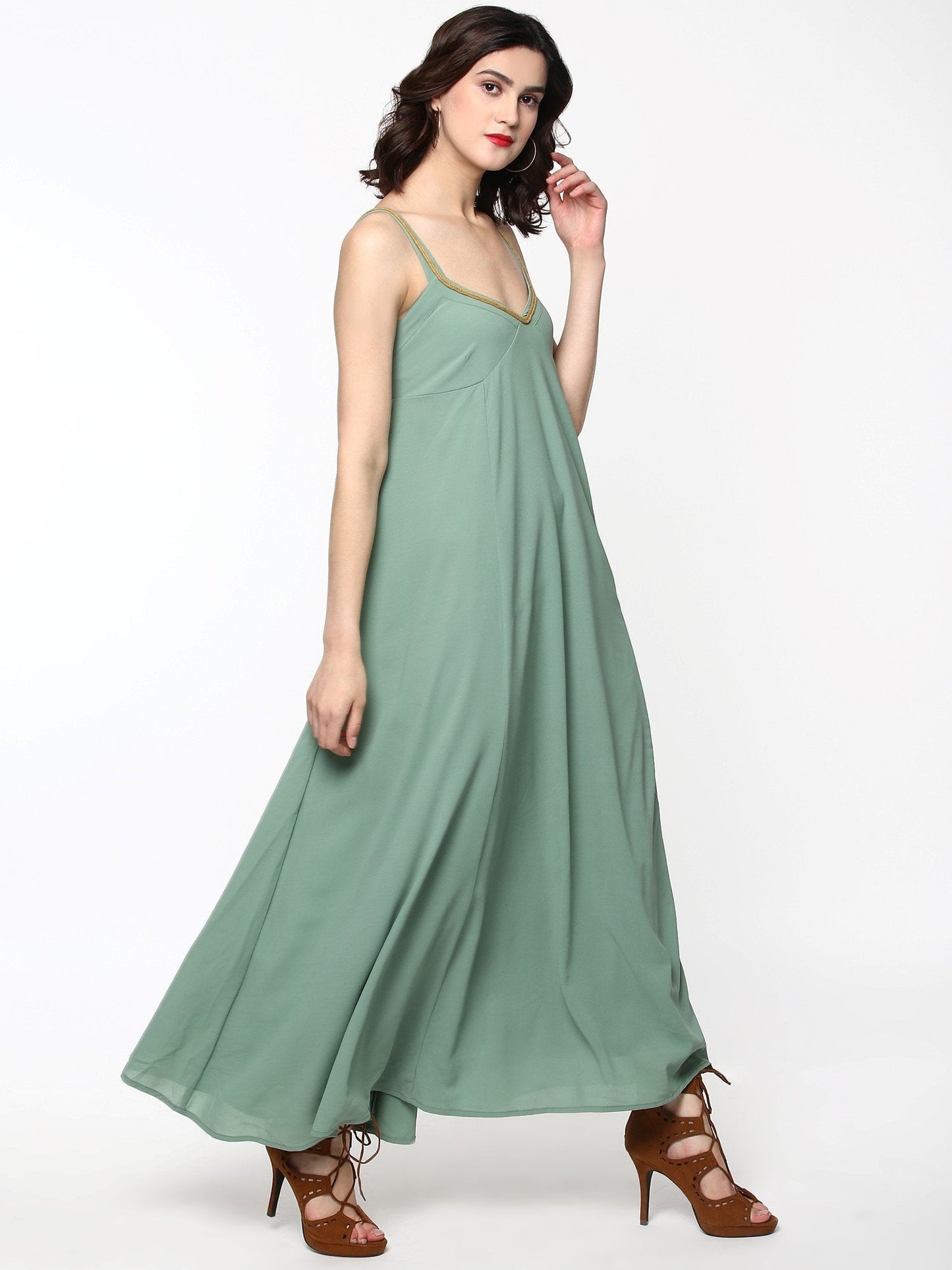 Women's Green Shoulder Strap Maxi