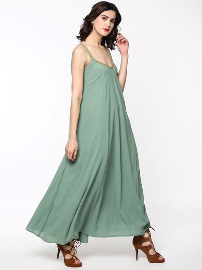 Women's Green Shoulder Strap Maxi