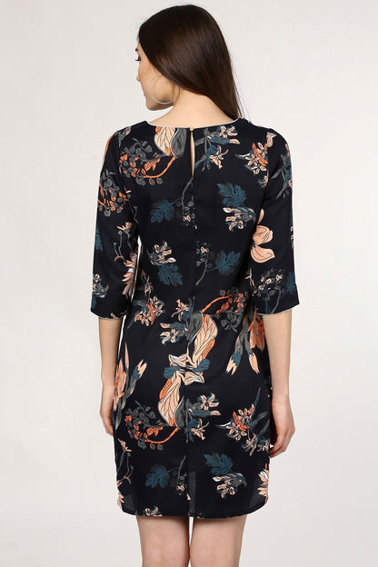 Women's Tropical Black Orange Shift Dress