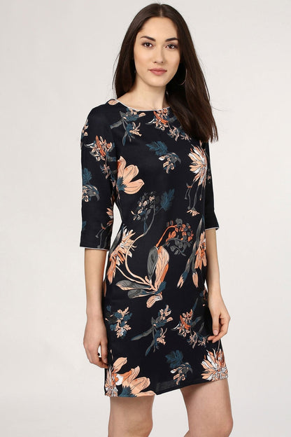 Women's Tropical Black Orange Shift Dress