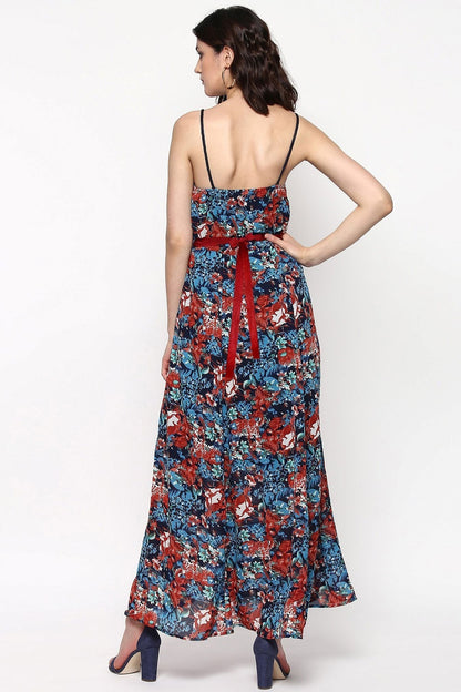 Women's Navy Tropical Belted Strappy Maxi