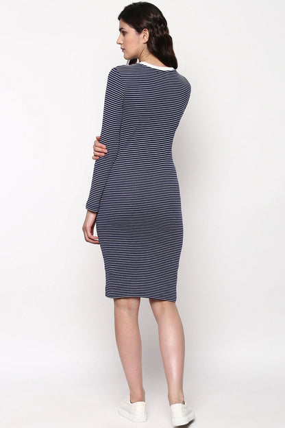 Women's Navy Stripes Bodycon Midi Dress