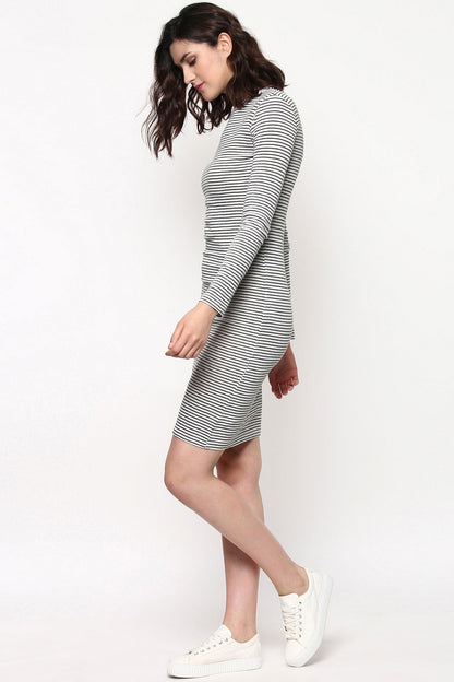 Women's Green Stripes Bodycon Midi Dress