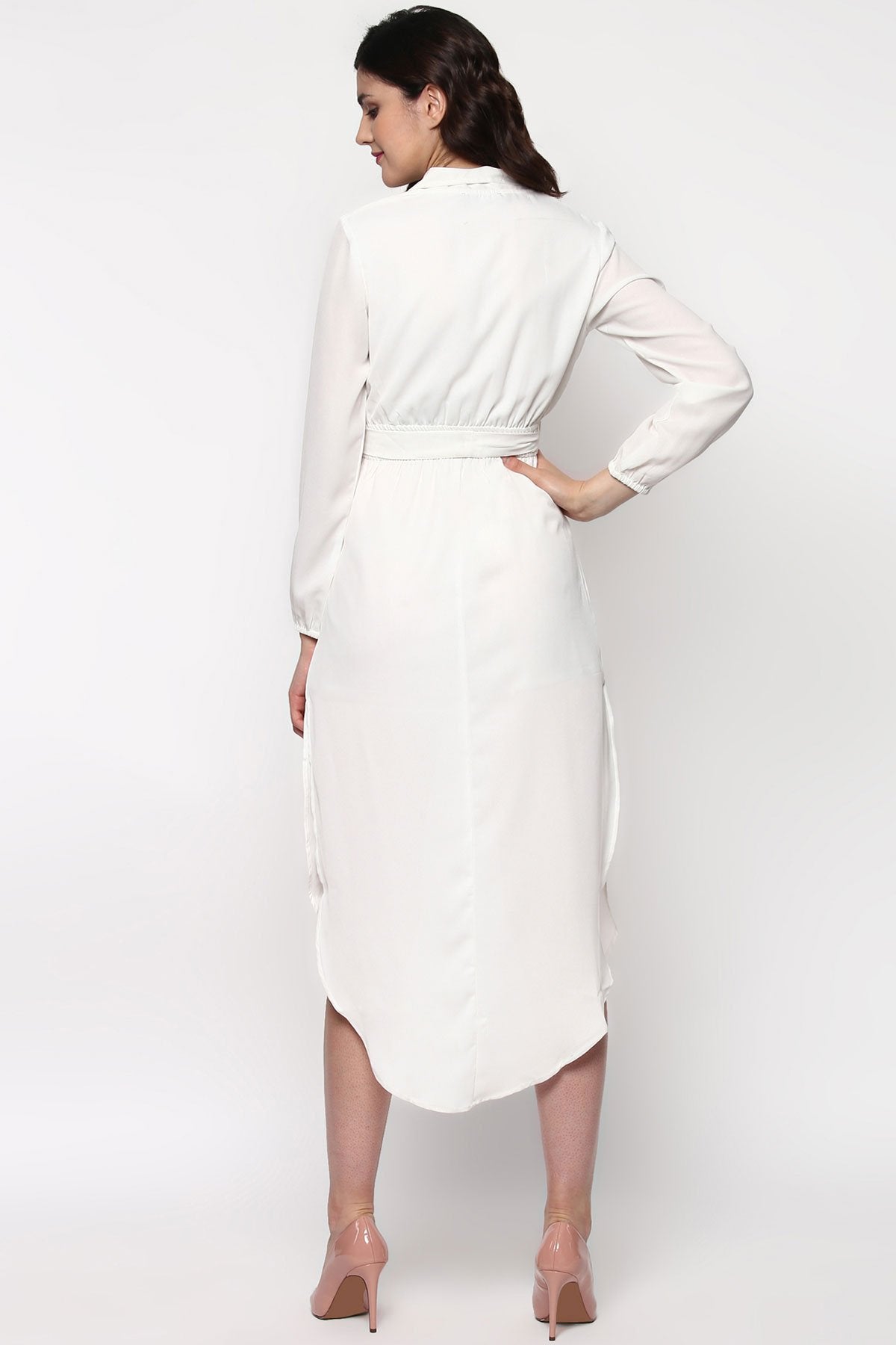 Women's Ivory Embroidered Patch Belted Maxi Dress