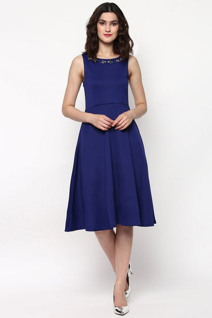 Women's Royal Blue Scuba Embellished Midi Dress