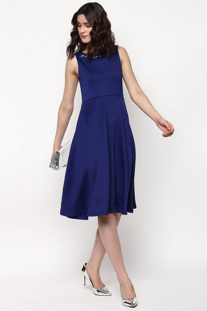 Women's Royal Blue Scuba Embellished Midi Dress