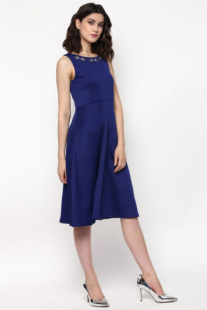 Women's Royal Blue Scuba Embellished Midi Dress