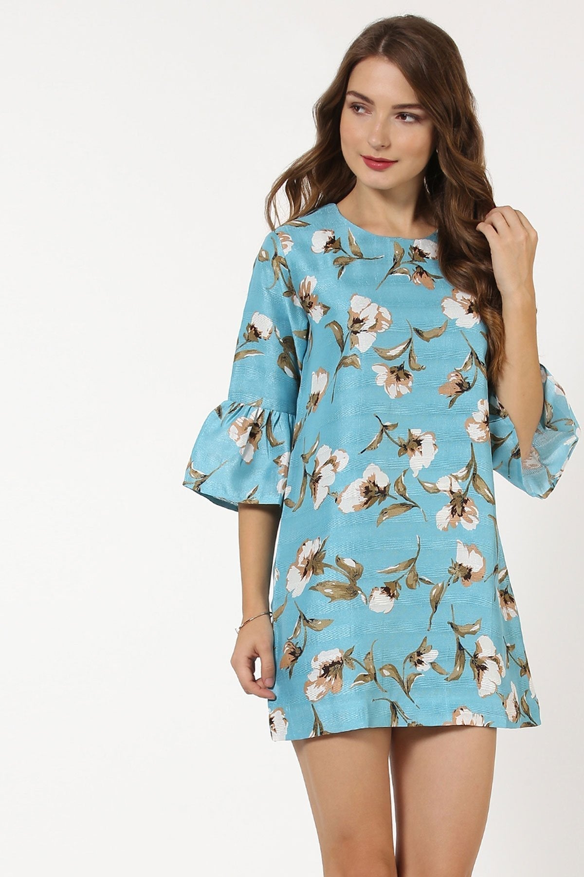 Women's Turquoise Floral Silk Dress