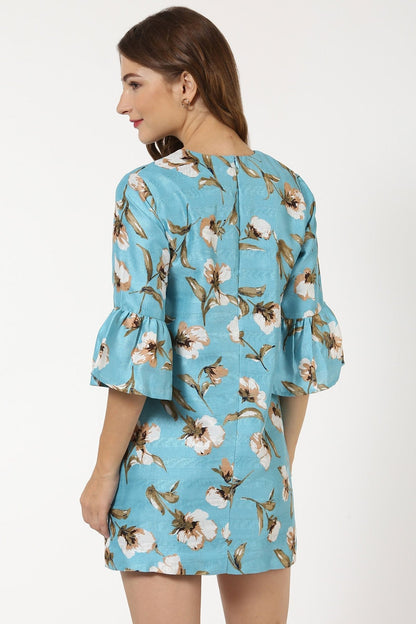 Women's Turquoise Floral Silk Dress