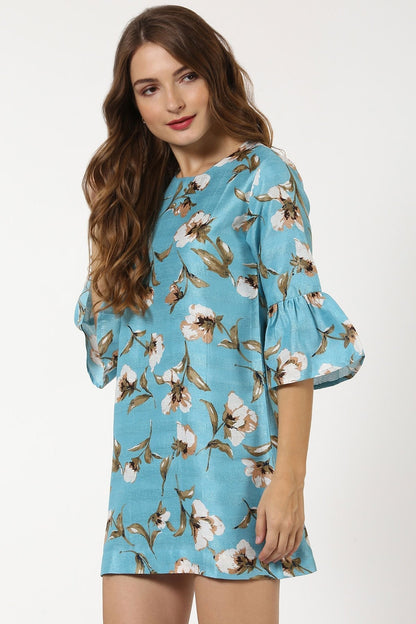 Women's Turquoise Floral Silk Dress