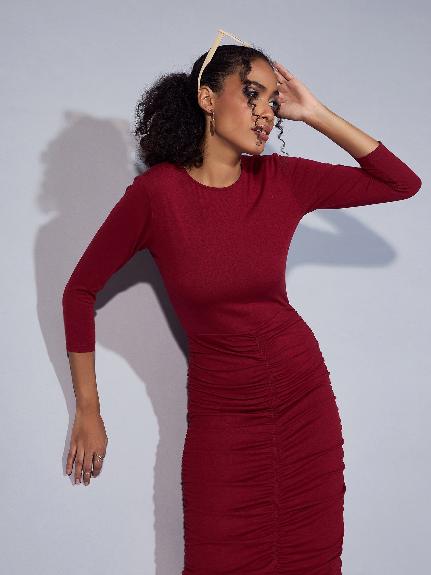 Women's Maroon Solid Dress