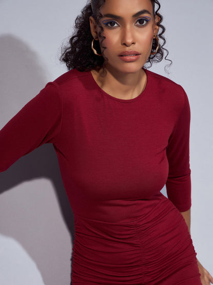 Women's Maroon Solid Dress