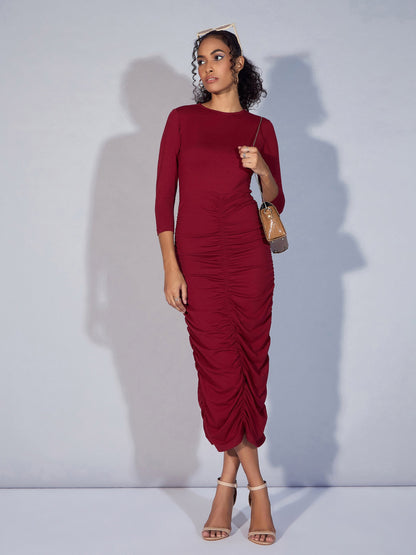 Women's Maroon Solid Dress