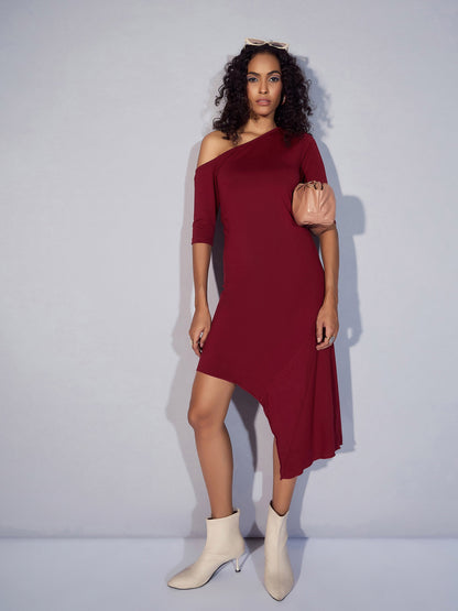 Women's Maroon Solid Dress