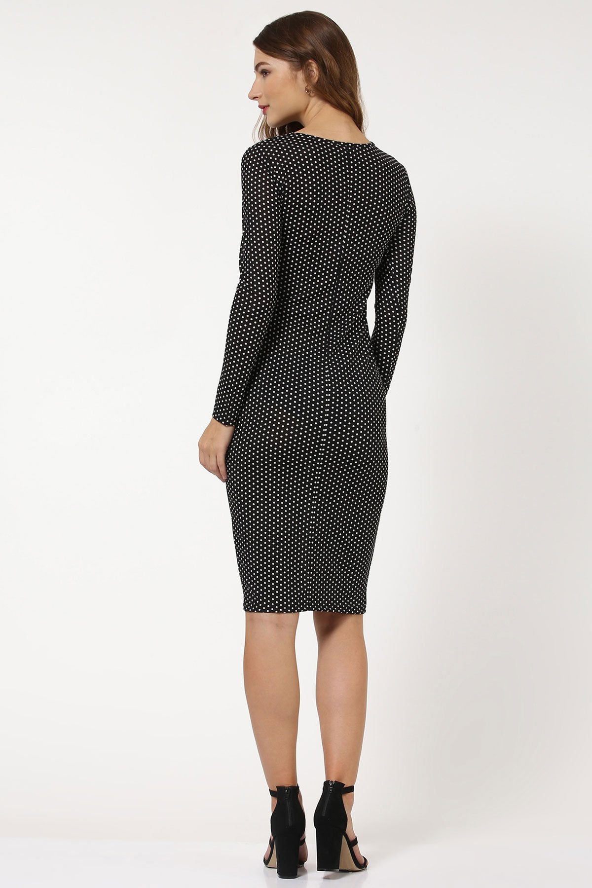 Women's Black Polka Dot Midi Dress