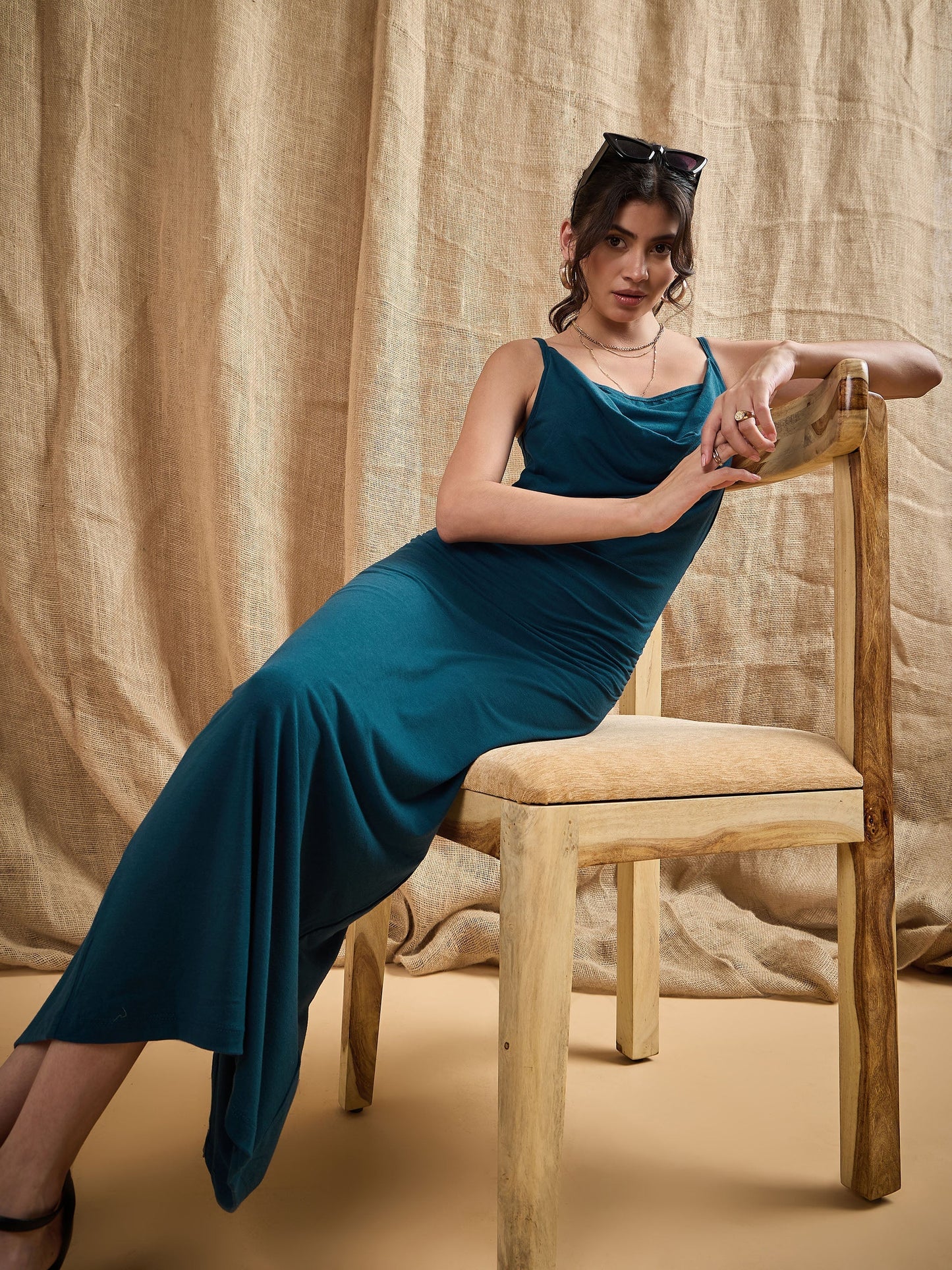 Women's Teal Solid Dress