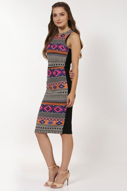 Women's Multicolored Jacquard Bodycon Dress