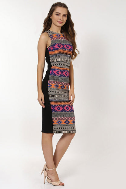 Women's Multicolored Jacquard Bodycon Dress