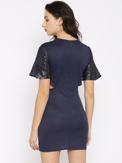 Women's Navy Sequin Side Cut Dress