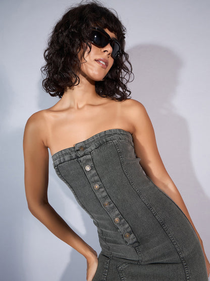 Women's Grey Solid Dress