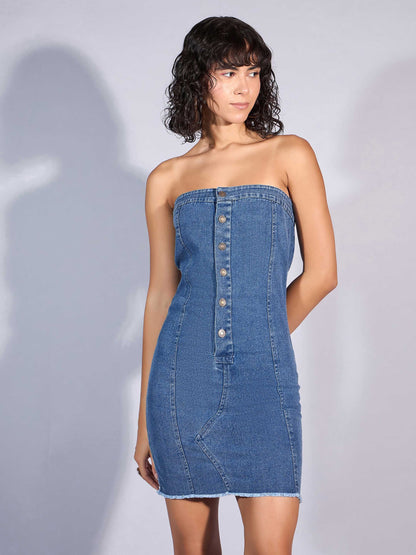 Women's Blue Solid Dress