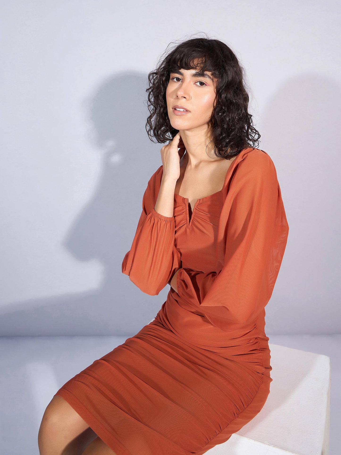Women's Rust Mesh Dress