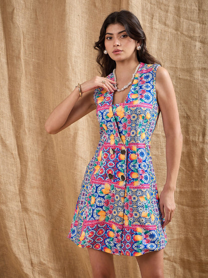 Women's Blue Printed Dress