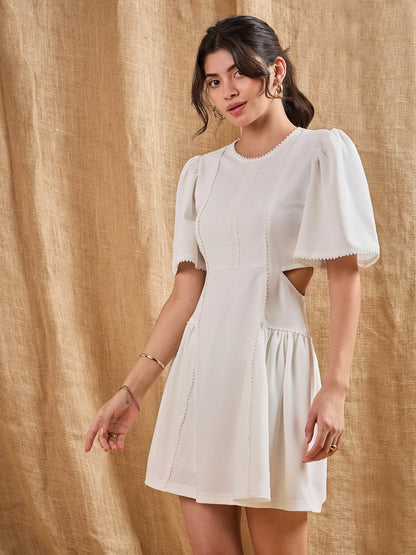 Women's White Side Cut Dress