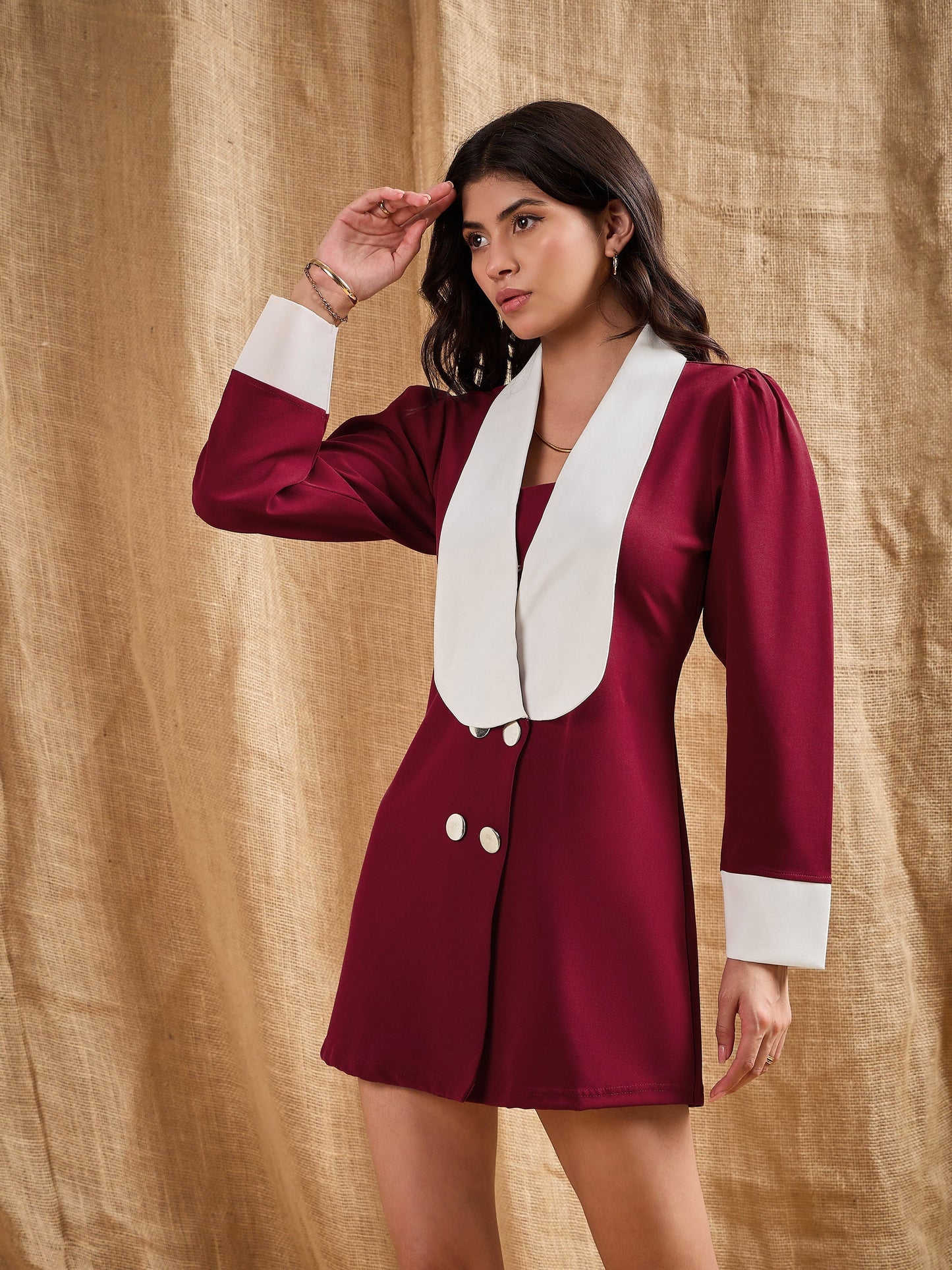 Women's Maroon Solid Dress