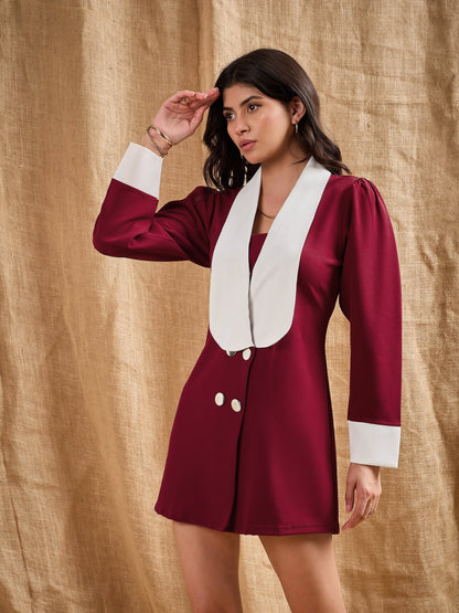 Women's Maroon Solid Dress