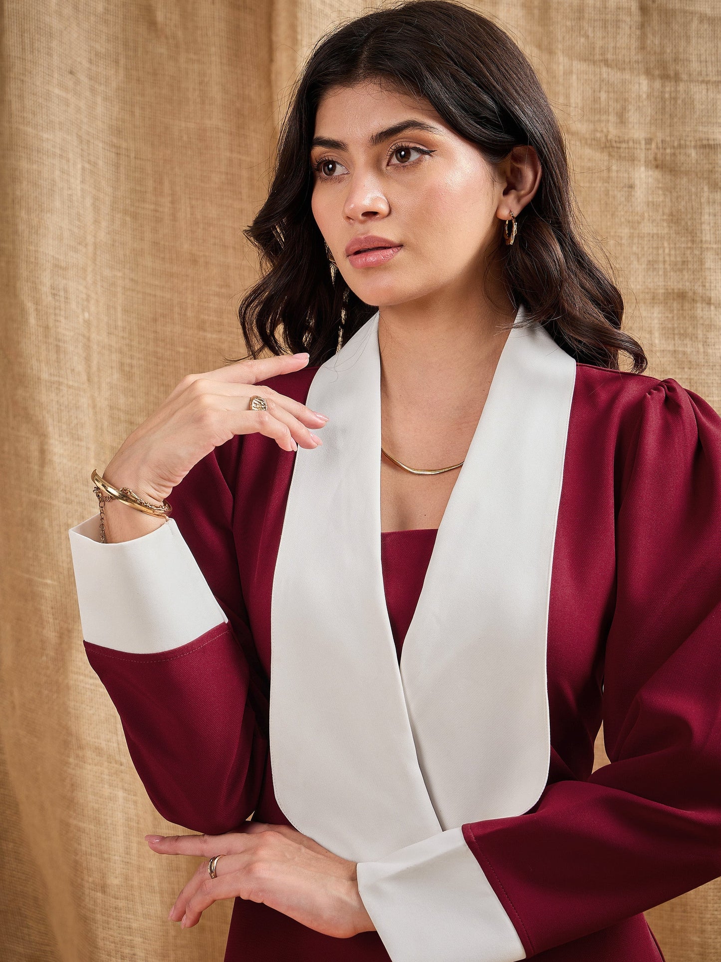Women's Maroon Solid Dress
